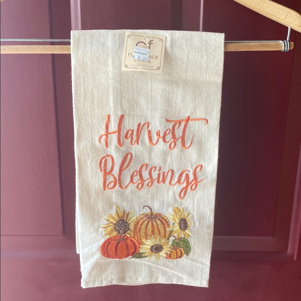 Harvest Blessings Kitchen Towel - Cream and Orange